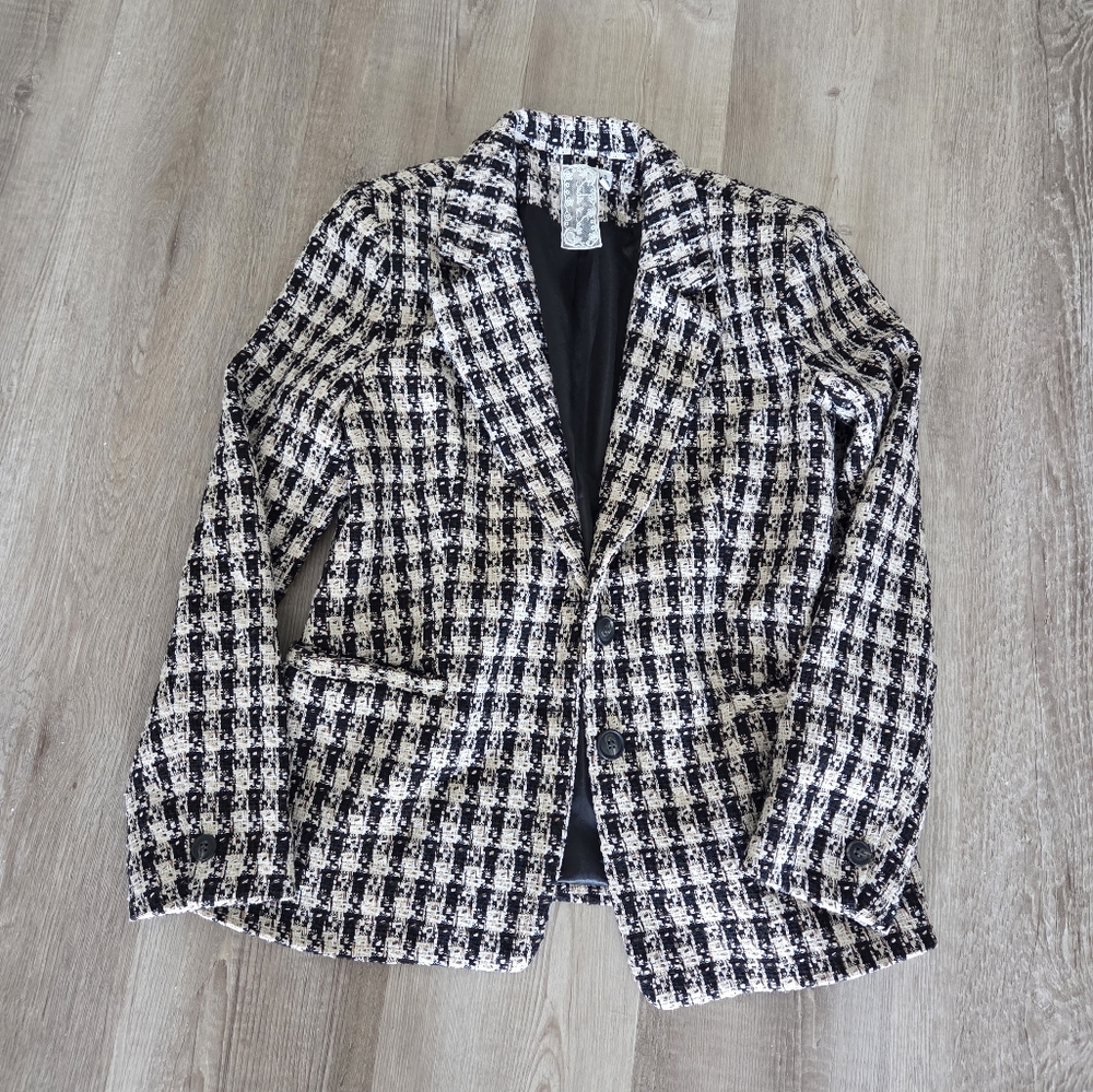 Sadie & Sage Houndstooth Tweed Blazer Small